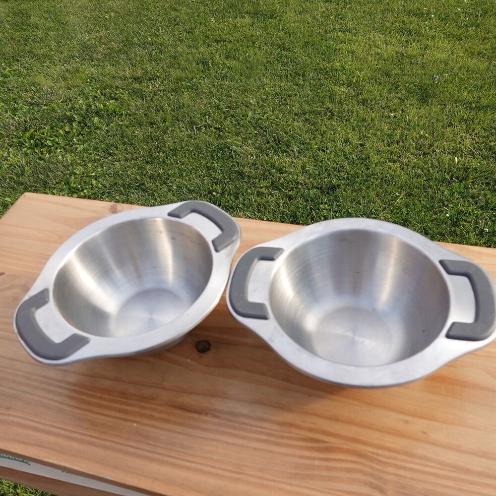 2 Pampered Chef Double Boiler Insert 13.C Stainless Steel Silicone Handles